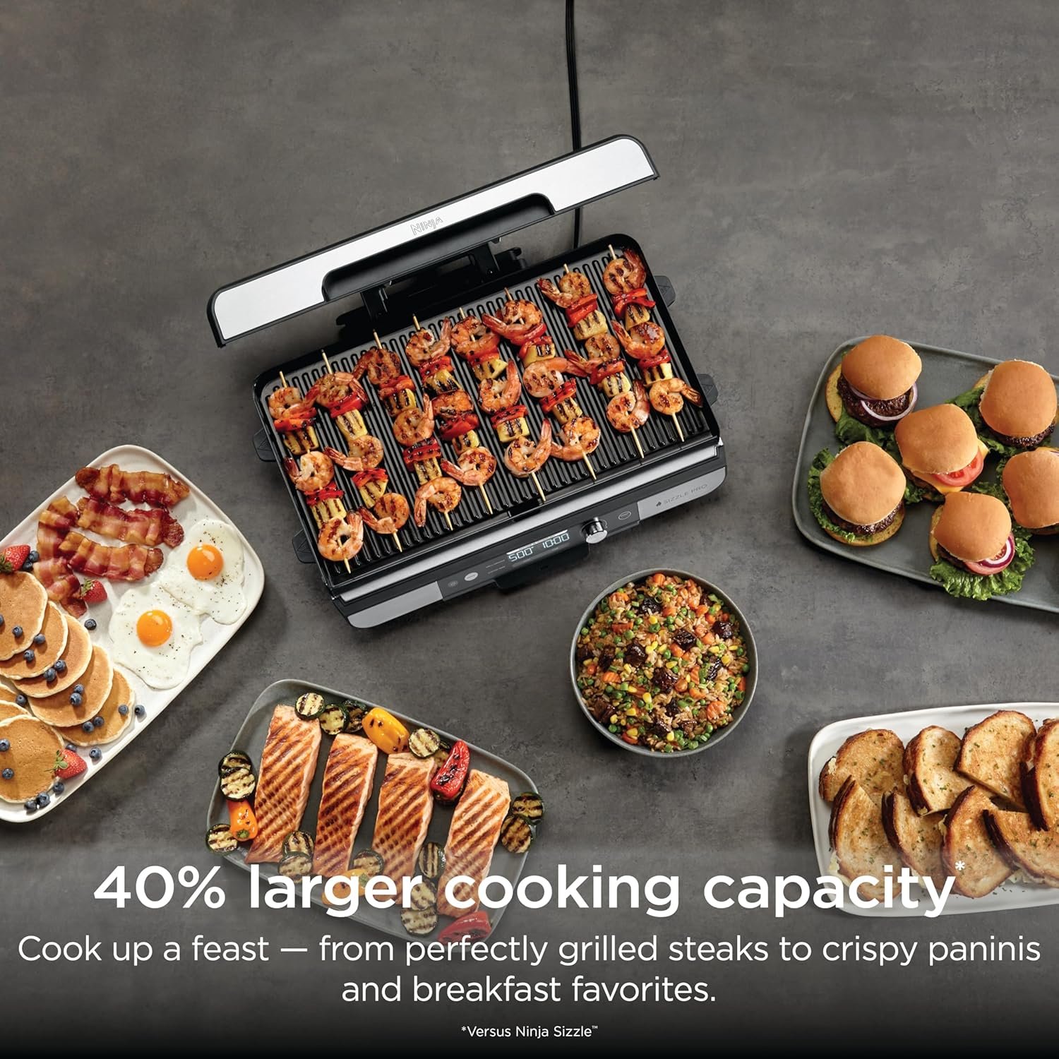 Ninja Sizzle Pro XL Indoor Grill & Flat Plate – Non-Stick Ceramic Plates, Detachable Lid, Grease Catch & Recipe Guide (Silver/Black GX101UK) - Bild 11