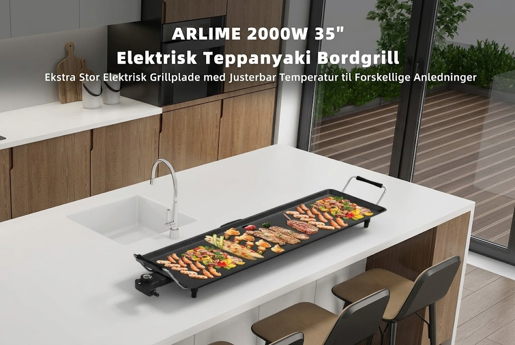 Elektrisk grillplade 90x23 cm, stenbelagt non-stick overflade, 2000 watt - Bild 2