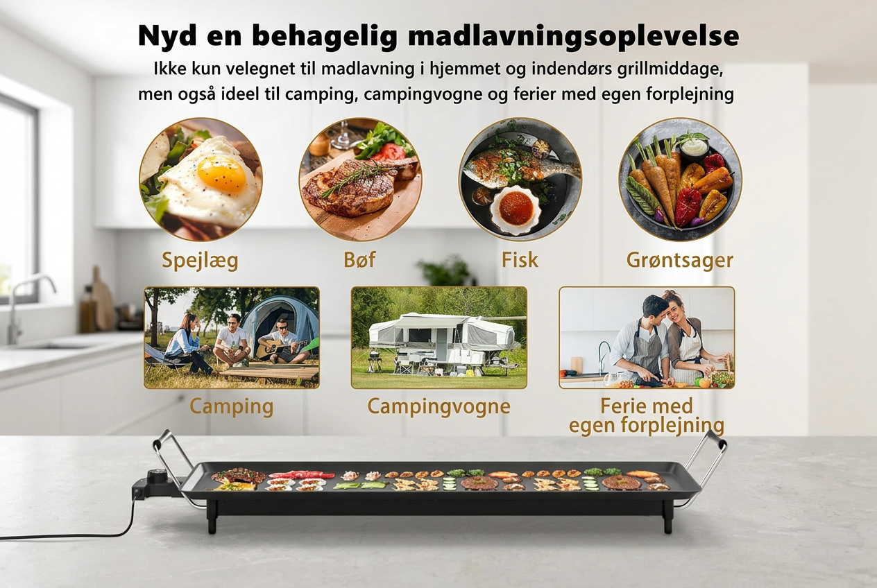 Elektrisk grillplade 90x23 cm, stenbelagt non-stick overflade, 2000 watt - Bild 4